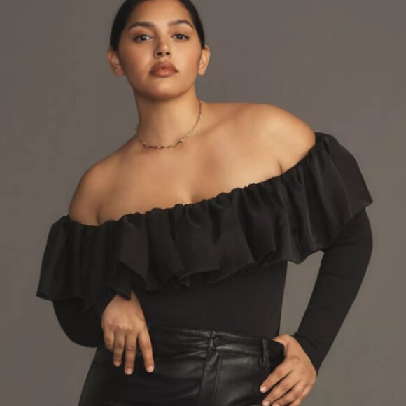 Anthropologie Off-The-Shoulder Organza Ruffle Top NWT in Black Small - Picture 13 of 13